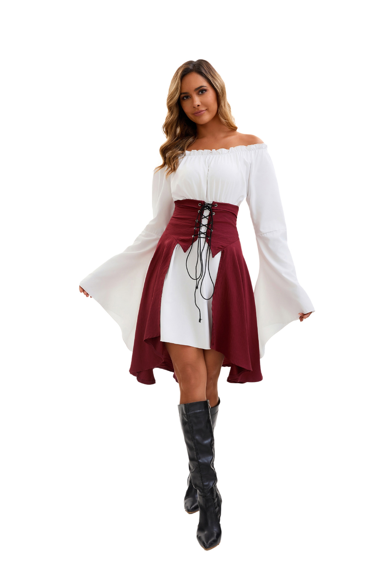 Medieval Renaissance Off Shoulder Dress Bell Sleeve Costume